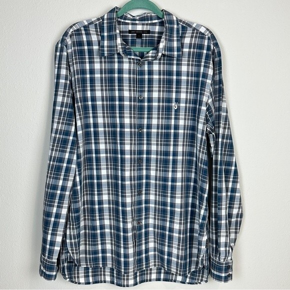 John Varvatos Blue Grey Plaid Button Up Shirt L - Picture 1 of 6